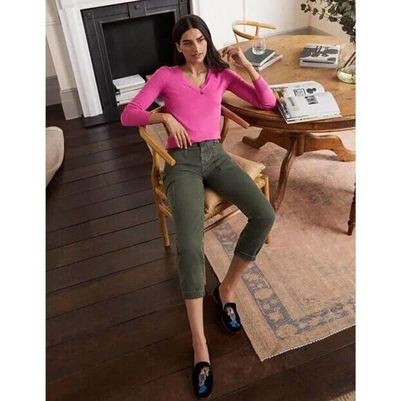 BODEN Cotton V-neck Jumper XS Highland Long Sleeve Knitwear Candy Pink - Picture 1 of 10